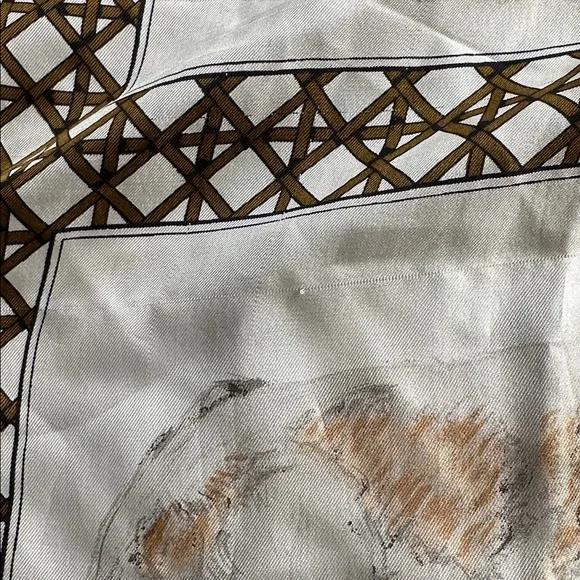 Dog Print Silk Scarf in Ivory and Gold - Picture 8 of 8